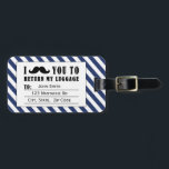 FUNNY MUSTACHE LUGGAGE TAG | BLUE STRIPES<br><div class="desc">FUNNY MUSTACHE LUGGAGE TAG. BLACK MUSTACHE WITH BLUE AND WHITE STRIPES PATTERN. "I MUSTACHE YOU TO RETURN MY LUGGAGE". MOVIEFUN© For other colours of moustache or background stripes pattern please contact store.</div>