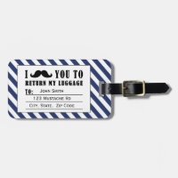FUNNY MUSTACHE LUGGAGE TAG | BLUE STRIPES