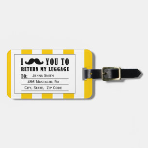 FUNNY MUSTACHE LUGGAGE TAG   YELLOW STRIPES
