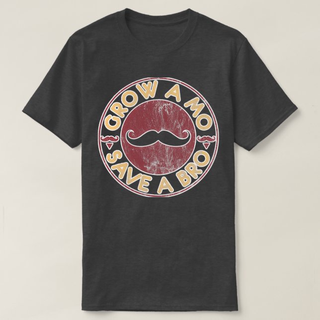 Funny Mustache Moustache Grow A Mo T-Shirt (Design Front)