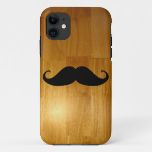 Funny Mustache on Shiny Wood Texture Background iPhone 11 Case