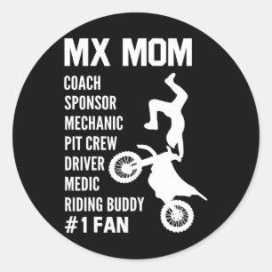 Funny Mx Mum Dirt Bike Motocross Riding Buddy Moth Classic Round Sticker