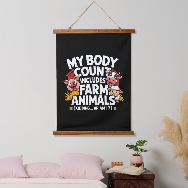 Funny My Body Count Includes Farm Animals Hanging Tapestry (Bedroom)
