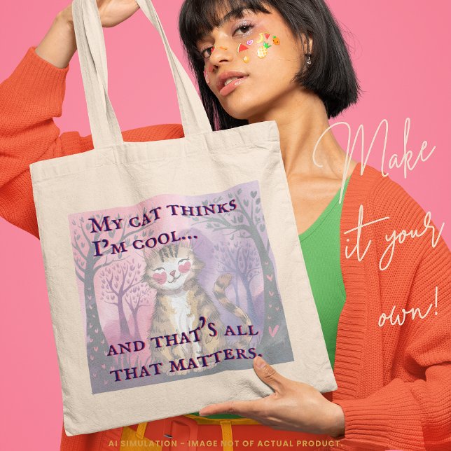 Funny 'My cat thinks I’m cool…' Cute Humour Budget Tote Bag (Creator Uploaded)