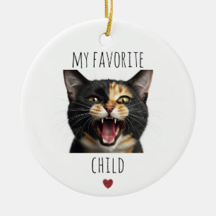 Funny My Favourite Child 2 Photo Custom Cat Ceramic Tree Decoration