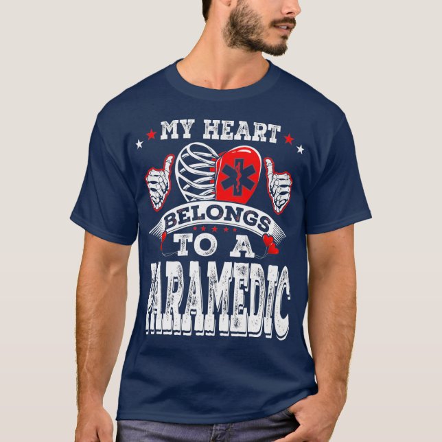 Funny My Heart Belongs To A Paramedic Funny Wife T-Shirt (Front)