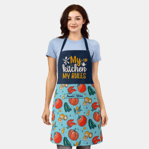 Funny My Kitchen My Rule Vintage Vegetable Pattern Apron