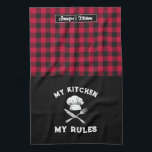 Funny My Kitchen My Rules Red Black Plaid Pattern Tea Towel<br><div class="desc">Funny and cool kitchen towel to make cooking more fun. Personalised gift for family and friends who love cooking, baking and trying new recipe in the kitchen. Customise the wording to fit your occasion. You can use the Design Tool to further change the font type, font colour and font size....</div>