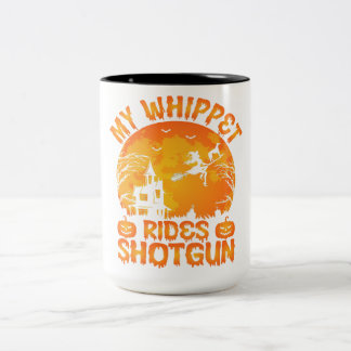 Funny My Whippet Rides Shotgun Halloween Gift Two-Tone Coffee Mug