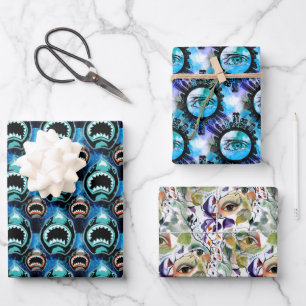 Funny Mysterious  Dark Fantasy Eyeball Watercolour Wrapping Paper Sheet