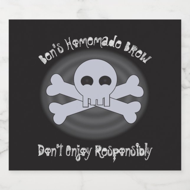 Funny Name Homemade Beer Skull Black Brew Beer Bottle Label (Single Label)