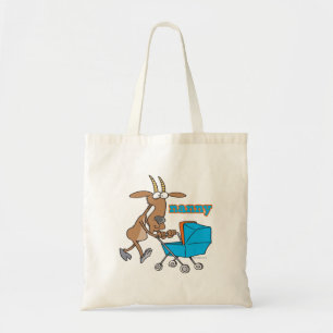 funny nanny goat pushing stroller cartoon tote bag