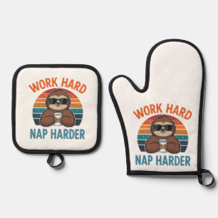 Funny Nap Lover Sloth pot holders Oven Mitt & Pot Holder Set