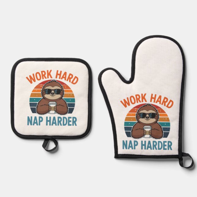 Funny Nap Lover Sloth pot holders Oven Mitt & Pot Holder Set (Front)