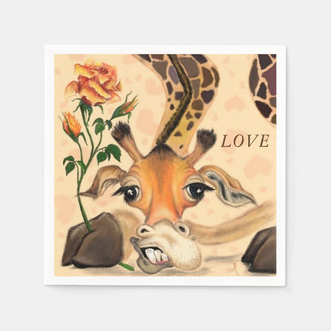 Funny Napkins Giraffe with Rose - Custom Text (Front)