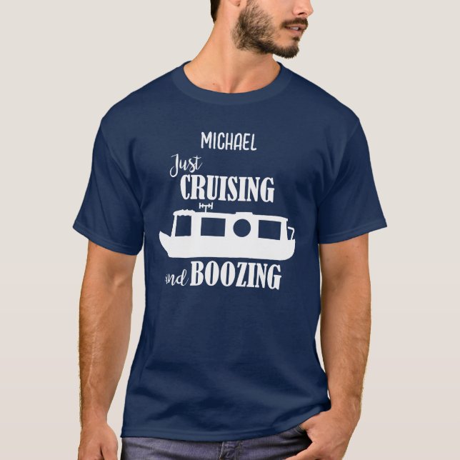 Funny Narrowboat Cruising and Boozing T-Shirt (Front)