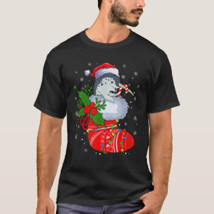 Funny Narwhal In Christmas Socks Santa Hat Lights  T-Shirt