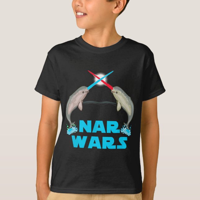 Funny Narwhal  The Great Nar Wars Parody  T-Shirt (Front)