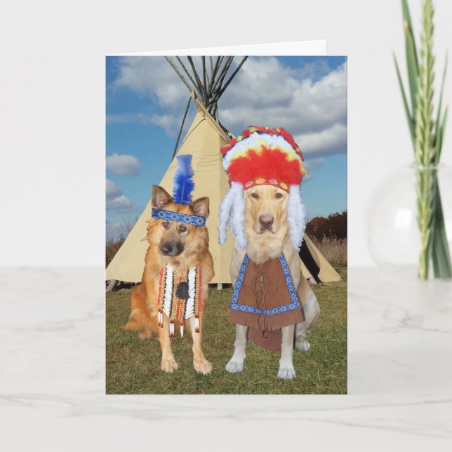 Funny Native American Dogs Anniversary or Valentin Holiday Card (Front)