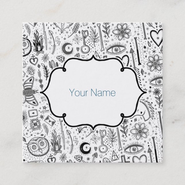 Funny Nature Of Life Sketchnotes Pattern 5 Square Business Card (Front)