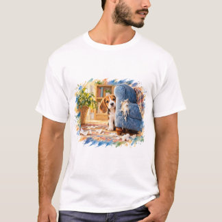 Funny Naughty Beagle Behind Torn Armchair T-Shirt
