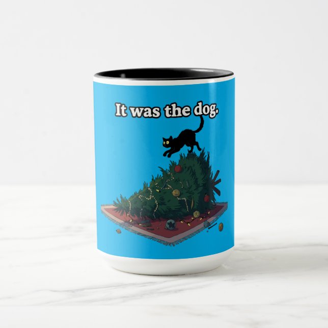 Funny Naughty Cat Blaming Dog "It was the dog"  Mug (Center)