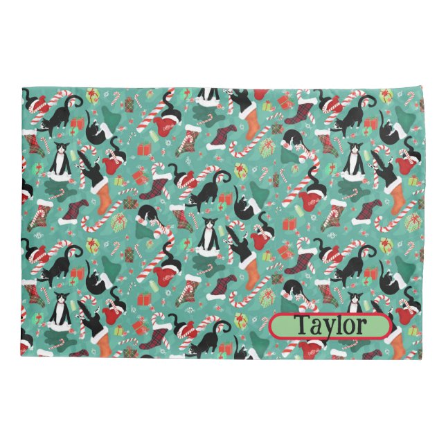 Funny Naughty Christmas Cats Personalised Kids Pillowcase (Back)