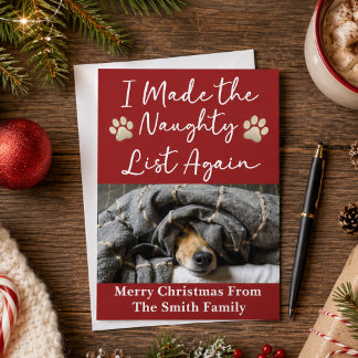 Funny Naughty List Dog Christmas Custom Photo Holiday Card