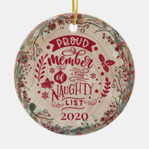 Funny Naughty List Personalised Photo Botanical Ceramic Tree Decoration