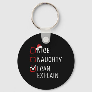 Funny Naughty Nice Christmas Family Pajama Men Wom Key Ring