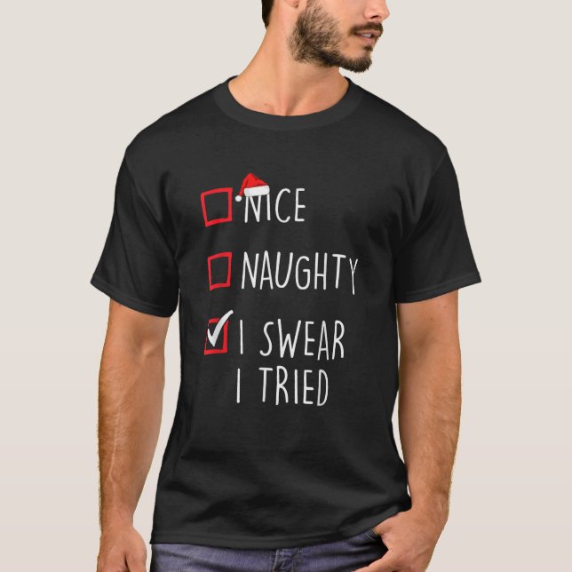 Funny Naughty Nice Christmas Family Pajama Men Wom T-Shirt (Front)