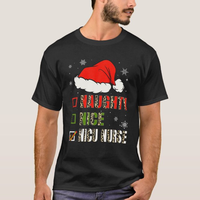 Funny Naughty Nice NICU Nurse Christmas Pyjamas Sa T-Shirt (Front)
