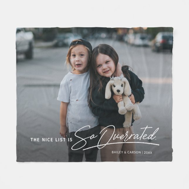 Funny Naughty The Nice List Photo Christmas Fleece Blanket (Front (Horizontal))