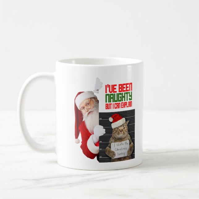 Funny Naugthy Cat Stole Christmas Turkey Mug (Left)