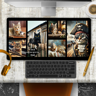 Funny Nautical Photo Grid Cat Desk Mat