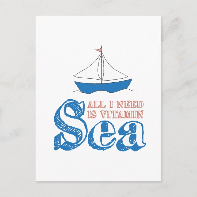 Funny Nautical Quote Sailboat Drawing Vitamin Sea Postcard (Front)