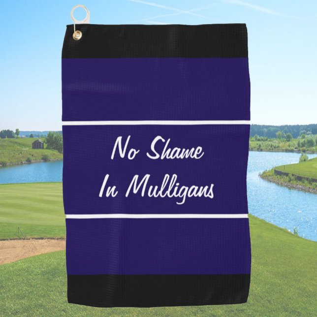 Funny navy blue no shame mulligans gift for golfer golf towel (Creator Uploaded)