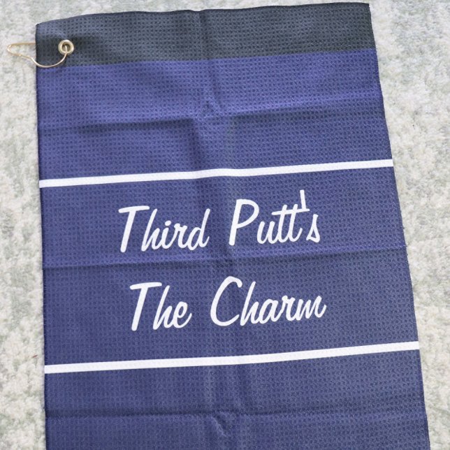 Funny navy blue third putt gift for golfer golf towel (Creator Uploaded)