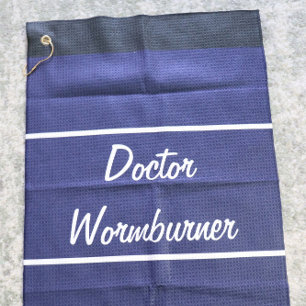 Funny navy blue wormburner gift for golfer golf towel