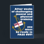 Funny Navy Passing Out Parade Congratulations Card<br><div class="desc">For the Navy graduate with a sense of humour!  This passing out card features a rich blue background,  British White Ensign flag and an golden anchor.  A fun way to celebrate the Naval passing out parade!</div>
