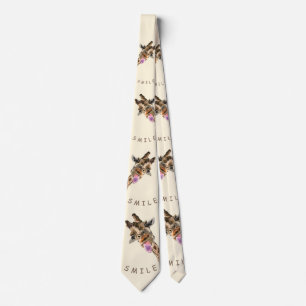Funny Neck Tie with Playful Giraffe - Smile Text