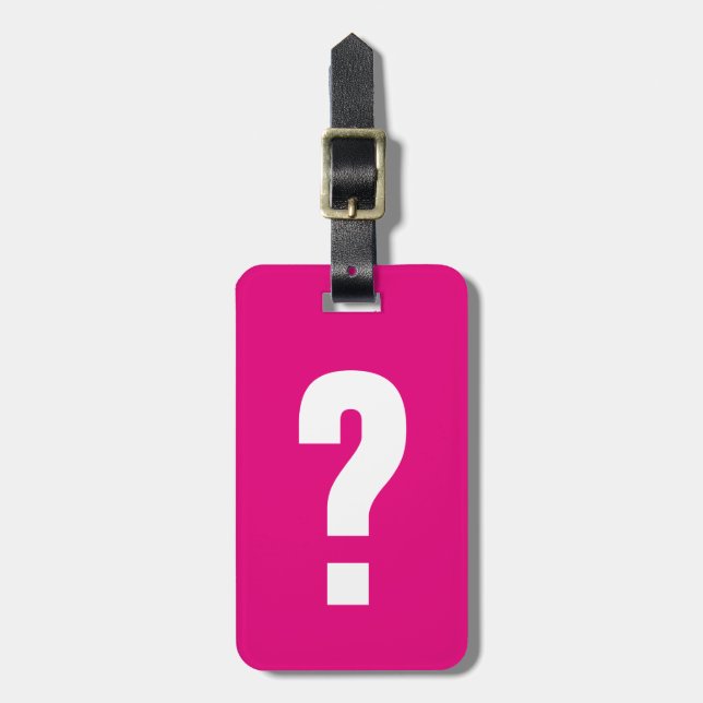 Funny neon pink question mark travel luggage tag (Front Vertical)