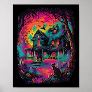 Funny Neon S Ghost Black Cat Witch Halloween Poster