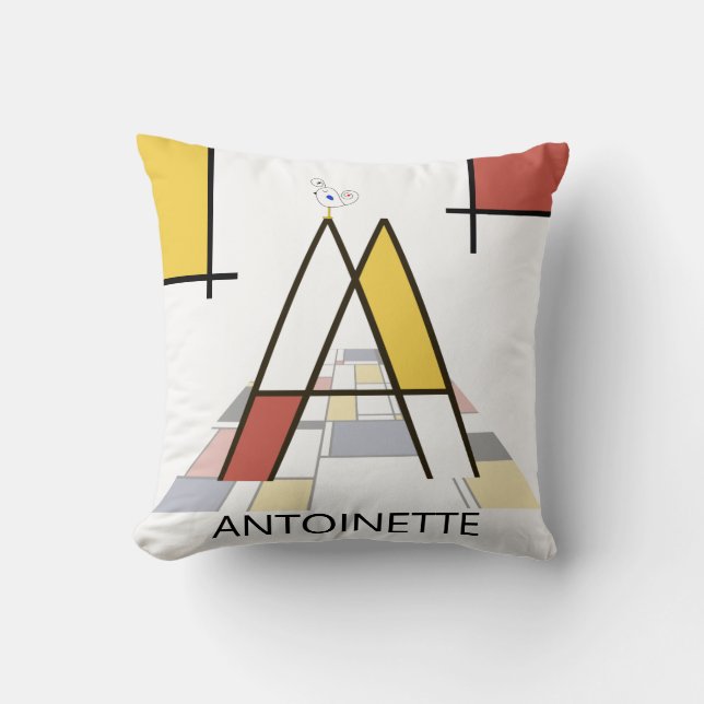 Funny Neoplasticism Art Monogram. Letter A Cushion (Front)