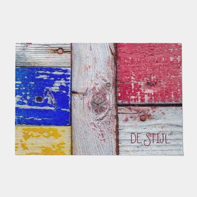 Funny Neoplasticism wooden art style customisable Doormat (Front)