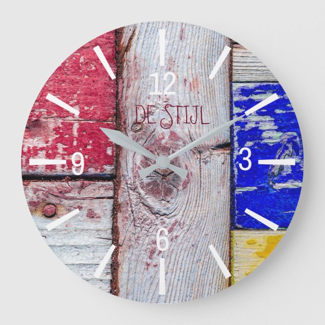 Funny Neoplasticism wooden art style customisable Large Clock (Front)