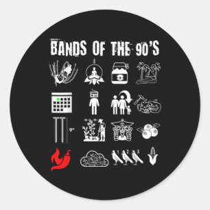 Funny Nerdy Iconic Alternative Rock Bands Of The 9 Classic Round Sticker