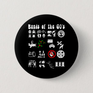 Funny Nerdy Iconic Pop Rock Bands of the 60s White 6 Cm Round Badge