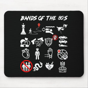 Funny Nerdy Iconic Pop Rock Bands of The 80s White Mouse Mat