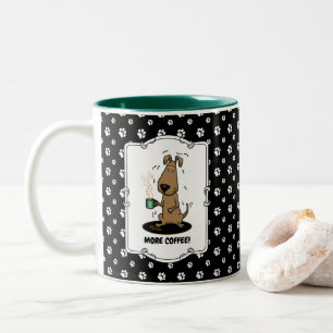 Funny Nervous Hound Dog on Coffee Two-Tone Coffee Mug